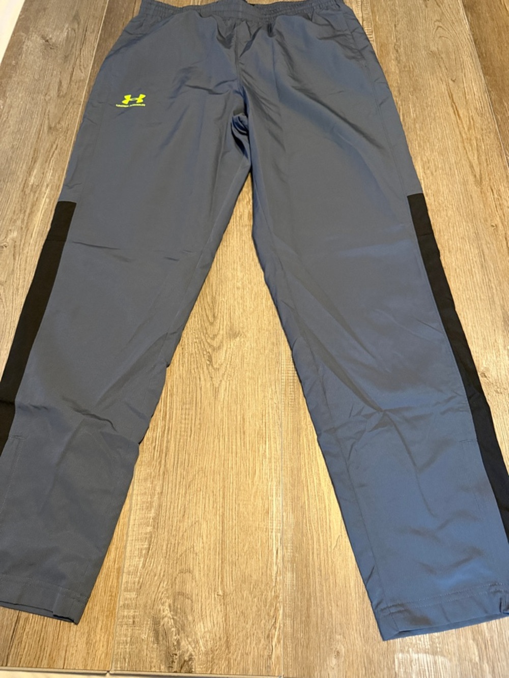 Under Armour Men's Charcoal Gray Joggers with Black Side Panels and Lime Logo